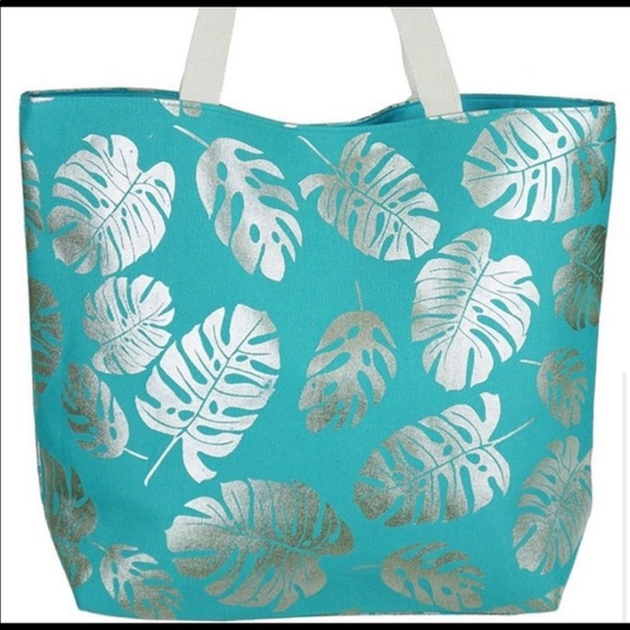 π₯Host Pickπ₯Large Silver Leaf Turquoise Tote - Picture 5 of 6